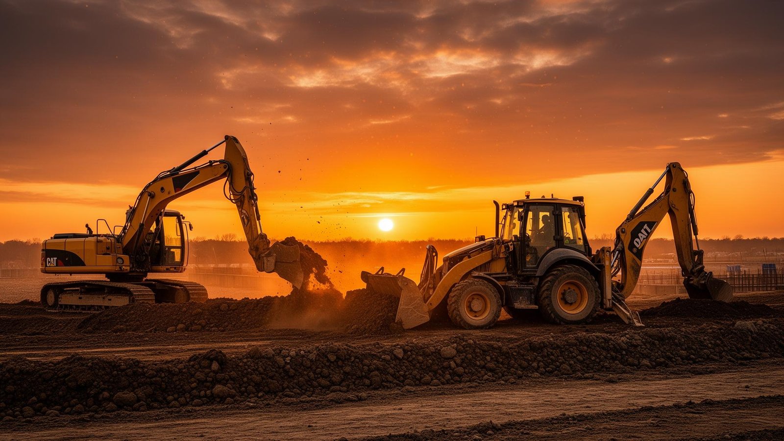 Máquinas pesadas em obra de terraplanagem